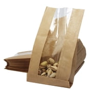 Bakery Bag with Window For Cookies or Pastries - 11 x 7.1 x 2.8 inches Brown Kraft Paper Bags - Pastry Bags - Bagel Bags - Sandwich Bags - Trail Mix Bags 100