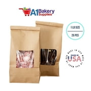 Bakery Bags Paper Bags Tin Tie Tab Bags Cookie Bags, Coffee Bags Tin Tie Bags (1 LB 25 Pack Kraft with Square Window)