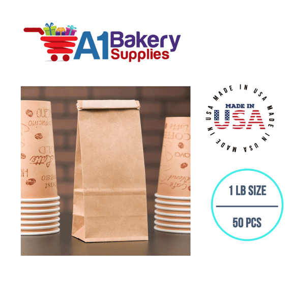 Bakery Bags Paper Bags Tin Tie Tab Bags Cookie Bags, Coffee Bags Tin Tie Bags (1 LB 50 Pack Kraft with No Window)