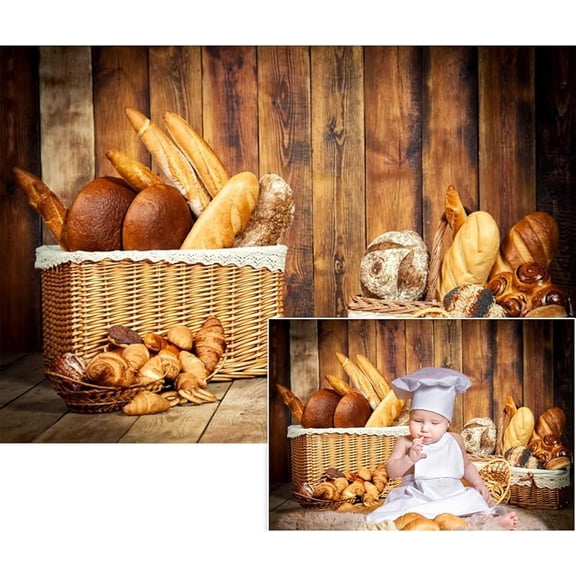 Bakery Baking Backdrop Bread Basket Vintage Wood Wall Photography Background Baker Baby Shower Birthday Party Decorations Banner Photo Booth Props