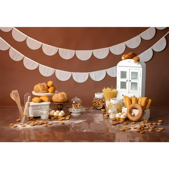 Bakery Baking Table Backdrop Bread Donut Biscuit White Cabinet Photography Background Boy Girl Cake Smash Birthday Baby Shower Party Decorations Banner Photo Booth Props