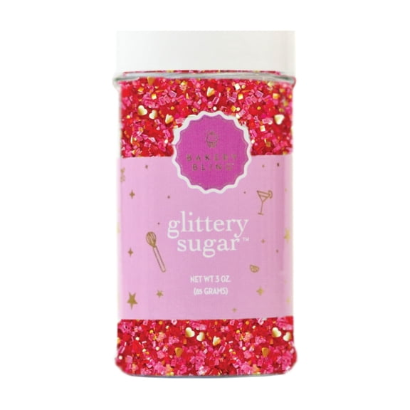 Bakery Bling Special Valentine's Day Glittery Sugar Sprinkles, Red & Pink Edible Glitter Sugar Crystals with Gold Hearts, 3 oz Shaker