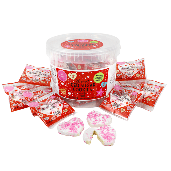 Bakery Bling Valentines Day Iced Sugar Cookies, 28 Count Individually Wrapped Heart Cookies with To/From Labels, Nut-Free, School-Friendly, Kosher, Made in USA