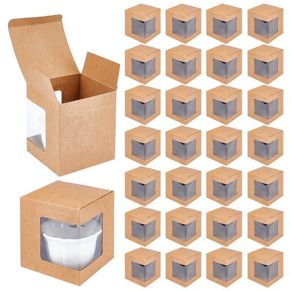 Bakery Box with PVC Display Window Cardboard Gift Packaging Boxes for Cookies Square BurlyWood 105.5x110x125mm DIY