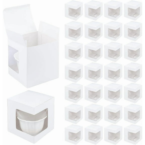Bakery Box with PVC Display Window Cardboard Gift Packaging Boxes for Cookies Square White 105.5x110x125mm
