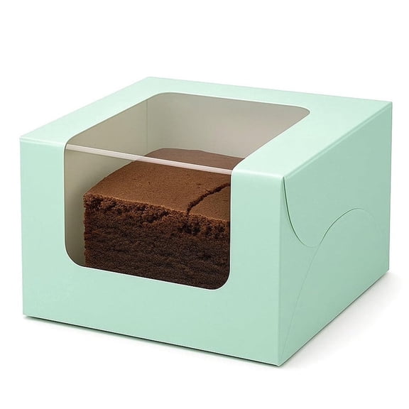Bakery Box with Window, Pack of 20, for Brownie, Donut, Ladoos, Chocolates, Macarons, Size 3.25 x 3.25 x 2 inches (Green)