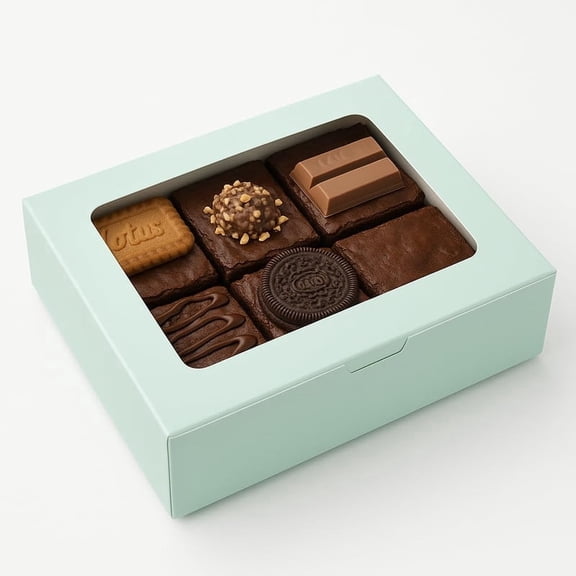 Bakery Box with Window for 6 Brownies, Donuts, Ladoos, Chocolates, Macarons, Size 9x6x2 inches (Green, Pack of 20)