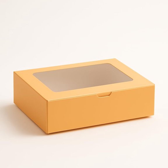 Bakery Box with Window for 6 Brownies, Donuts, Ladoos, Chocolates, Macarons, Size 9x6x2 inches (Peach, Pack of 20)