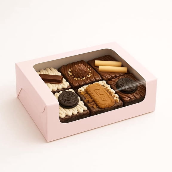 Bakery Box with Window for 6 Brownies, Donuts, Ladoos, Chocolates, Macarons, Size 9x6x2 inches (Pink, Pack of 20)