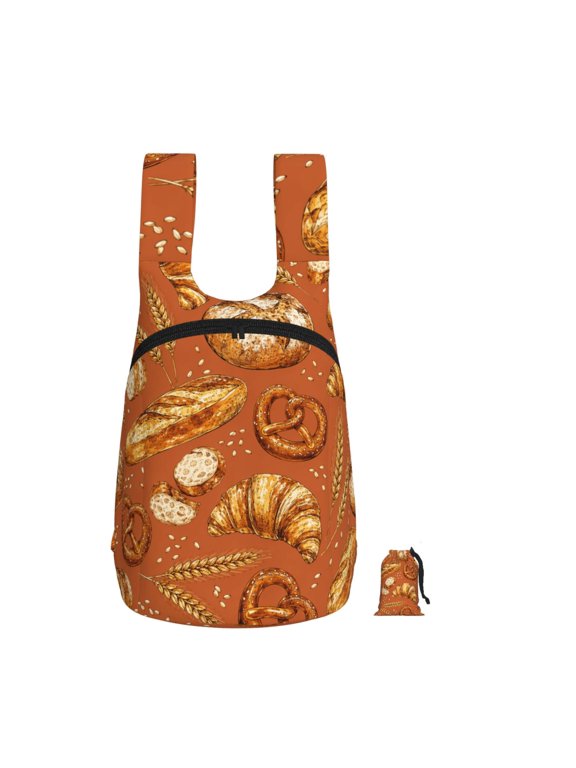 Bakery Bread And Wheat Foldable Storage Backpack Lightweight Packable Travel Daypack for Shopping Commuting Hiking