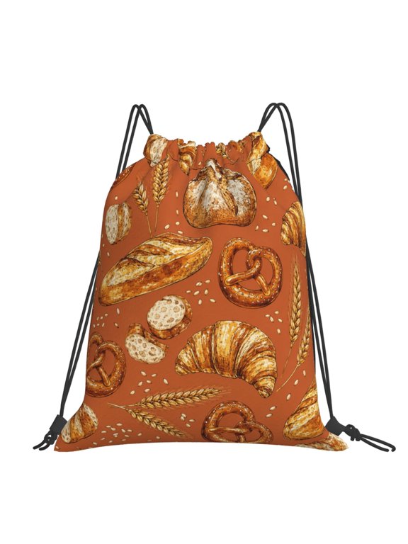 Bakery Bread And Wheat Large Drawstring Backpack Casual Cinch Sack Bag Backpack for Sports Hiking Travel Gym