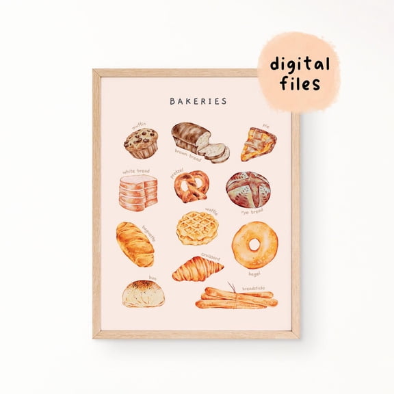 Bakery Bread Montessori Poster, Unframed Paper Poster 8x10in