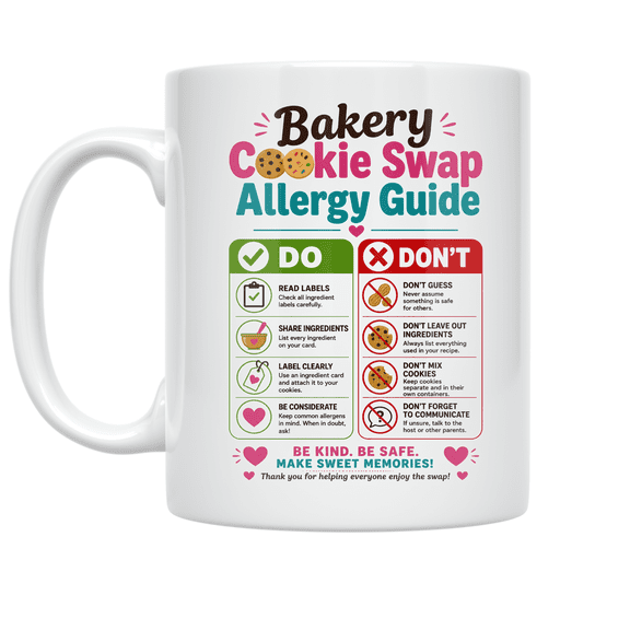 Bakery Cookie Swap Allergy Guide - Baking Enthusiast - 11 oz Ceramic Coffee Mug