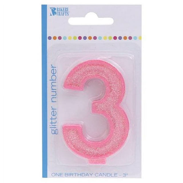 Bakery Crafts Glitter Number 3 Birthday Candle Pink 3 7294