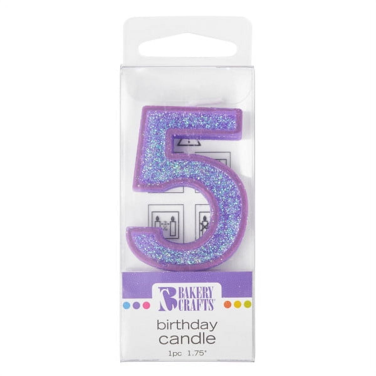 Bakery Crafts Mini Glitter Number 5 Birthday Candle, Purple, 1.75 