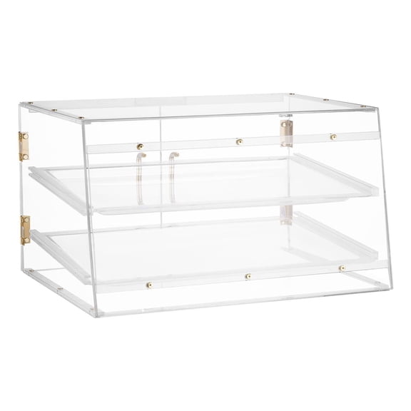 Bakery Display Case, 2-Tier Commercial Countertop Pastry Display Case, Clear Acrylic Bread Box for Kitchen, Party Cake Cabinet with Magnetic Rear Door for Cookie Dessert Donut, 20.7"x15.7"x12"