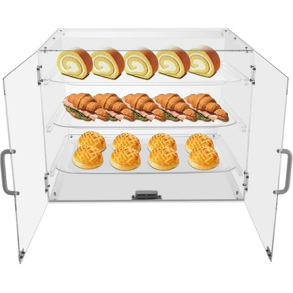 Bakery Display Case, 3-Tier Countertop Bakery Display Case Bread Box Dessert Display with Door, Clear Pastry Display Case Acrylic Storage for Food Display, 21.26*17.32*16.54 in