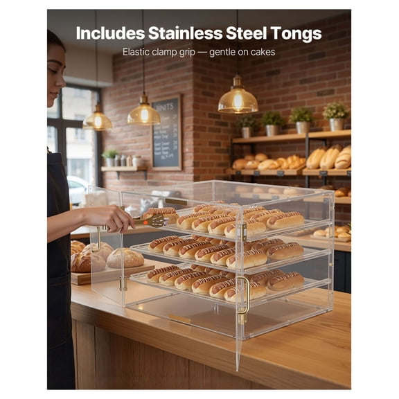 Bakery Display Case 4 Tier Countertop Pastry Cabinet, Acrylic Bread Box for Desserts, Cookies & Donuts - 22.4"x17.3"x15.9" Commercial