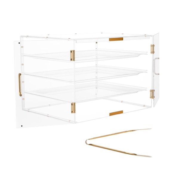 Bakery Display Case 4-Tier Countertop Pastry Display Case Clear Acrylic Bread Box for Kitchen Party Cake Cabinet with Magnetic Rear Door for Cookie Dessert Donut 22.4x17.3x15.9