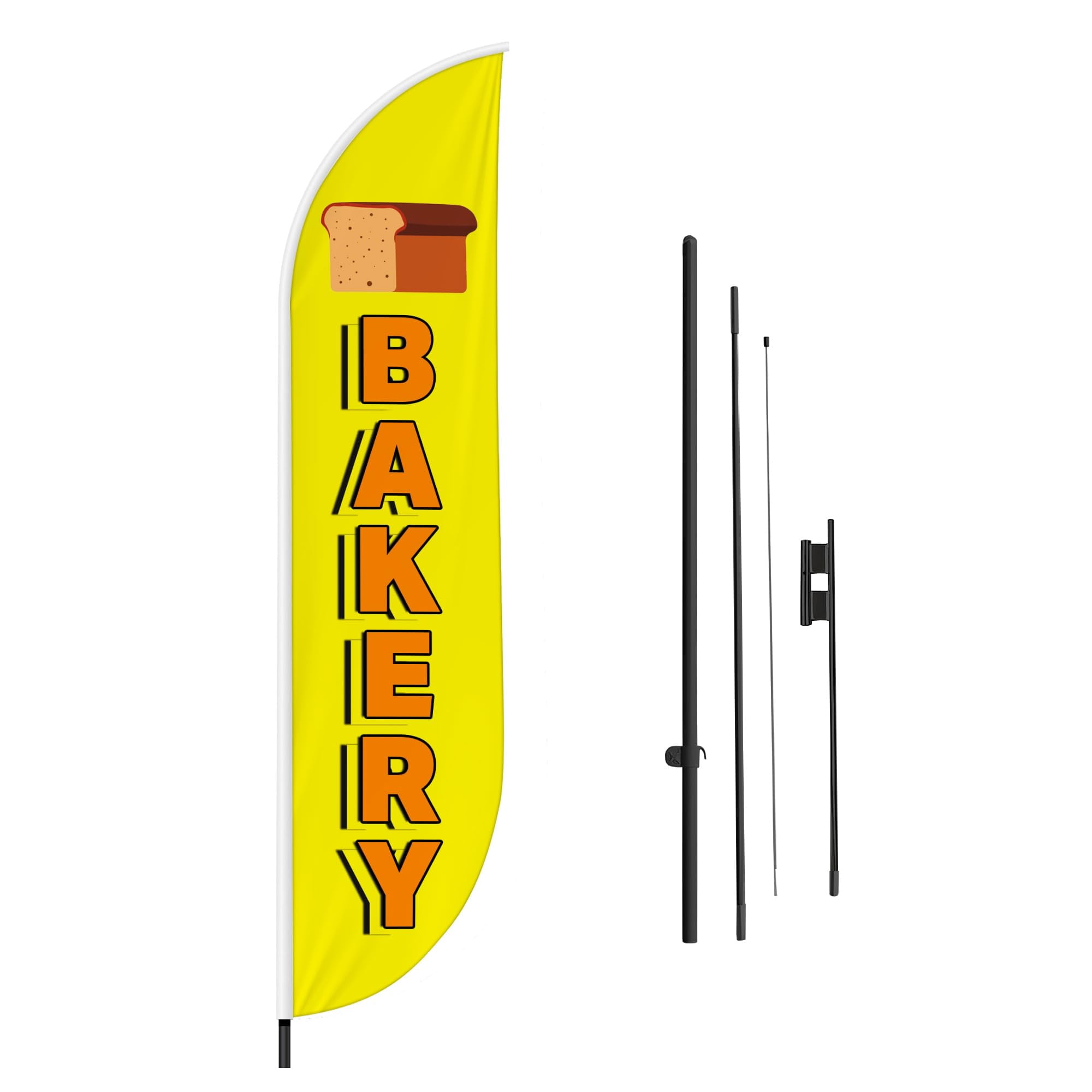 Bakery Feather Flag(11.5feetX2.5feet) by DreamController | Outdoor Business Advertising Tall Flag | Weather-Resistant Knitted Swooper Flag | Made in USA | HD Print (Flag Only)