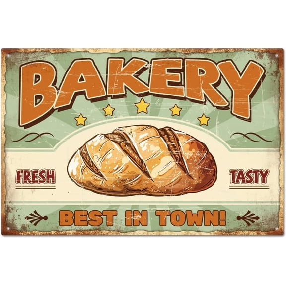 "Bakery Fresh Tasty Best In Town" Funny Bakery Metal Tin Sign 12x8in/30x20cm for Garage Garden Signs Art Plaque Poster Wall Decor for Home Kitchen Bar Club Coffee Shop Orchard for diy