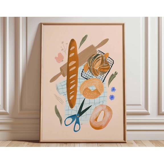 Bakery Kitchen Rustic Bread Retro Baking Wall Art Print, Unframed Paper Poster 8x10in