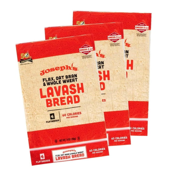 Bakery Lavash Bread, Flax Oat Bran & Whole Wheat, Reduced Carb, Baked (12 Count Flax)