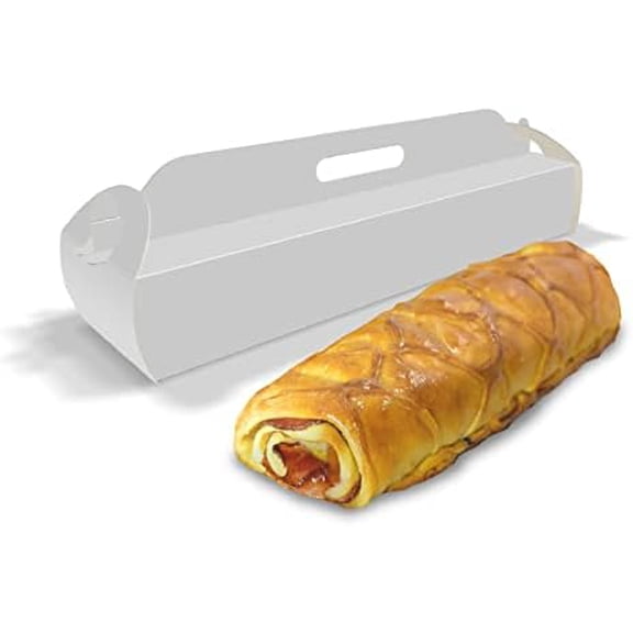 Bakery Paperboard White Bread Box Container 50 Pcs 18" Length x 4.75" Width x 3" Height Non-Window Container with Handle - Ideal for Venezuelan Ham Bread (Pan de Jamon) Cookies and Pastry.