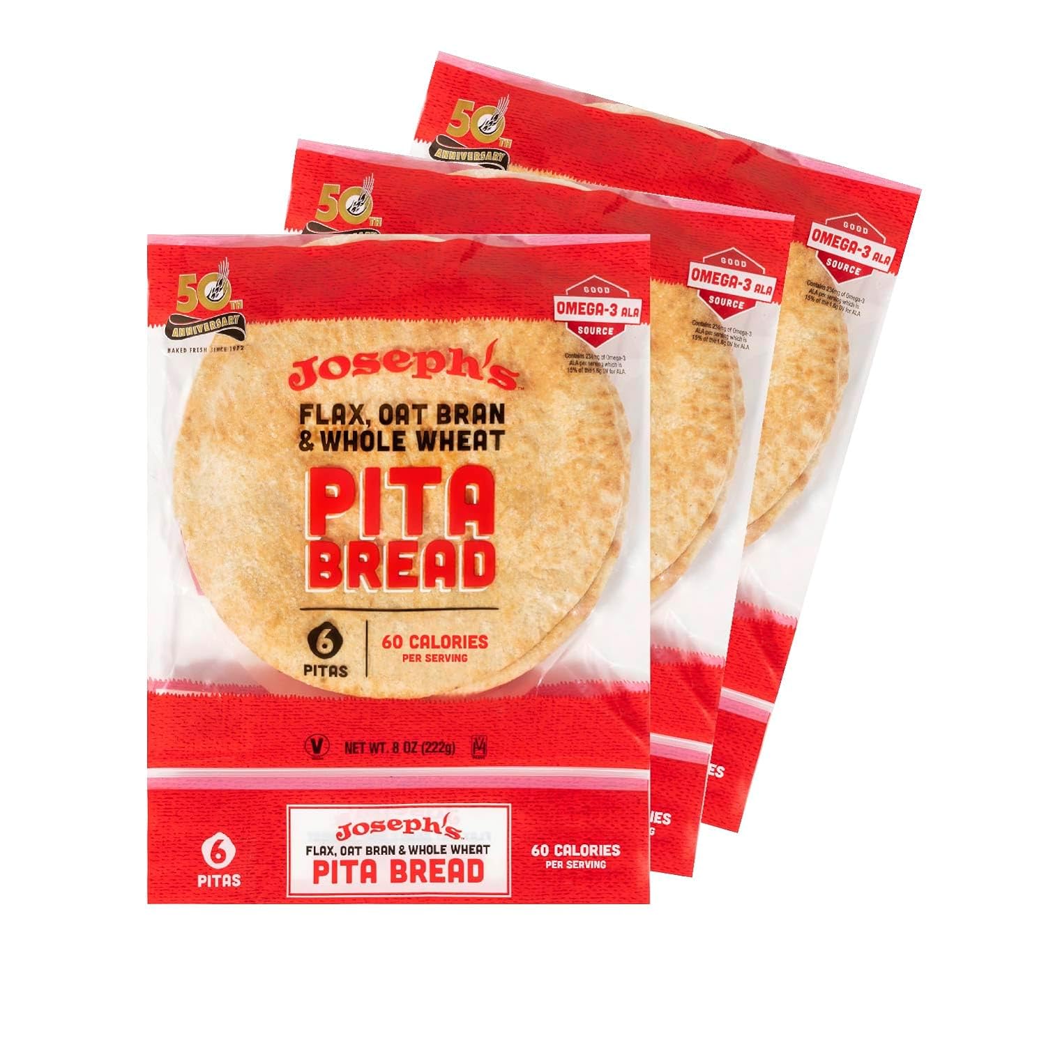 Bakery Pita Bread, Flax Oat Bran & Whole Wheat, Reduced Carb, Baked (18 Count Flax)