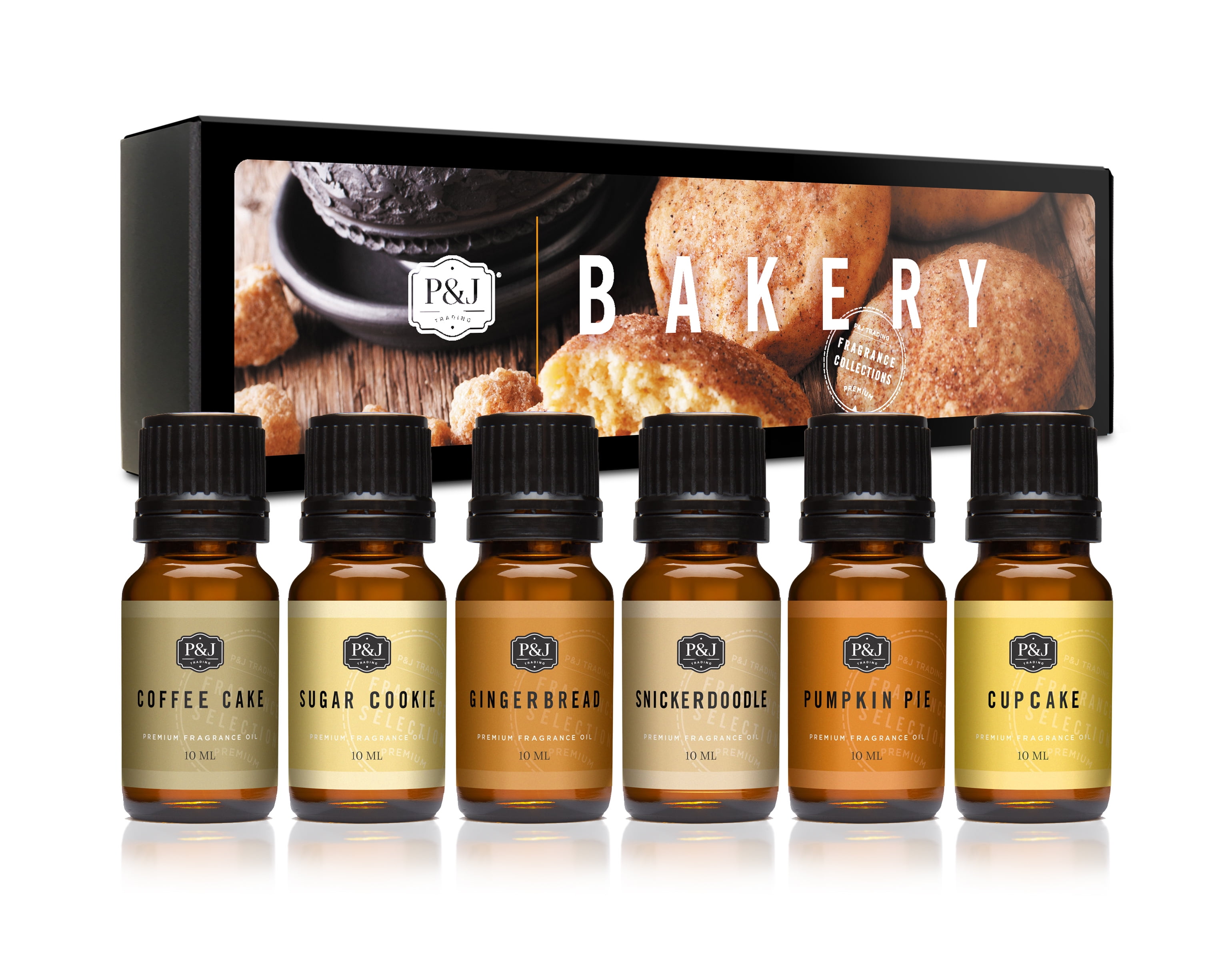 P&J Bakery Set of 6 Fragrance Oils - Premium Grade Scented Oil - 10ml - Pumpkin Pie, Cupcake, Sugar Cookies, Coffee Cake, Snickerdoodle, Gingerbread