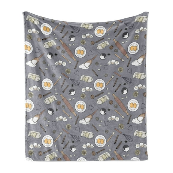 Bakery Soft Flannel Fleece Throw Blanket, Top View of Various Baking Ingredients and Items, Cozy Plush for Indoor and Outdoor Use, 50" x 60", Purpleblue Multicolor, by Ambesonne