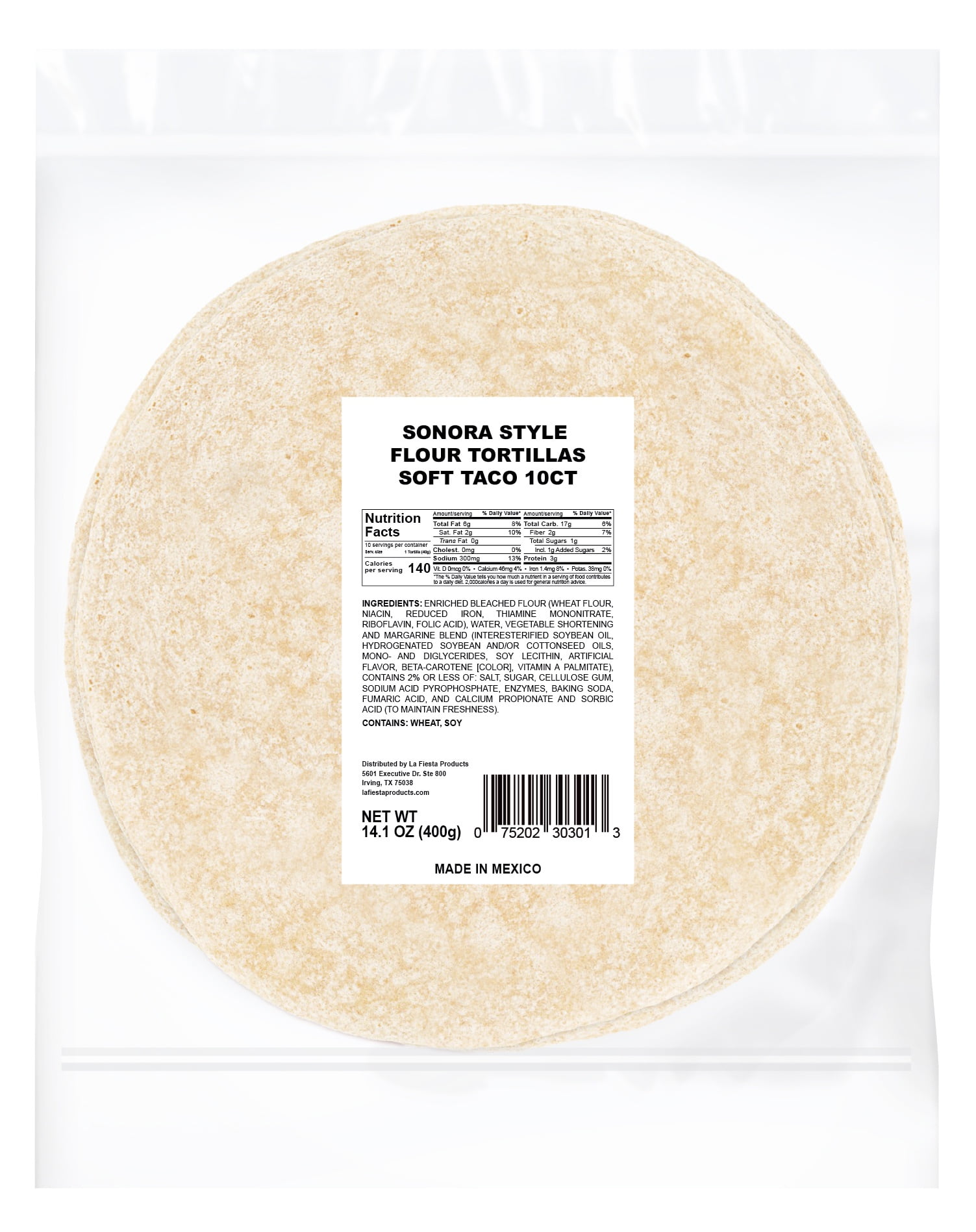 Bakery Sonora Style Flour Tortillas - 8.0" Soft Taco - 10 Count, 14.1 oz.