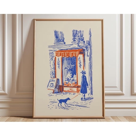 Bakery Street Scene Line Art Wall Art Print, Unframed Paper Poster 8x10in