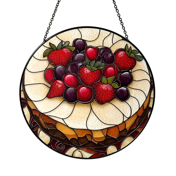 Bakery Style Cheesecake Illustration Stained Glass Window Hanging