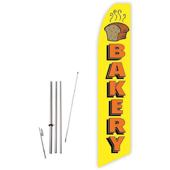 Bakery Yellow Super Novo Feather Flag - Complete with 15ft Pole Set and Ground Spike