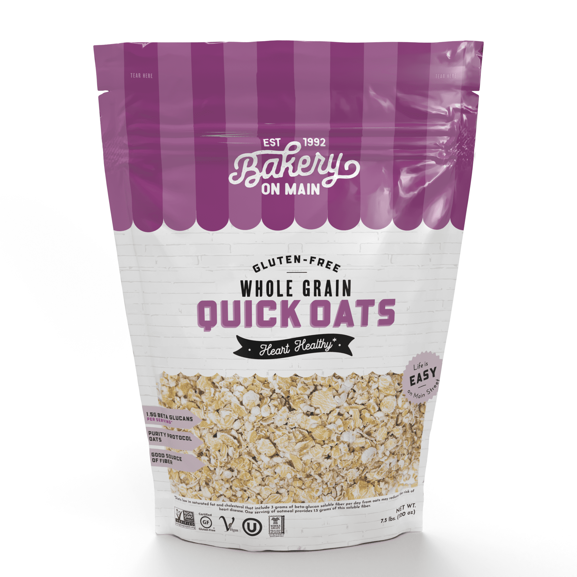 Bakery on Main, Quick Oats, Gluten Free Oats, 7.5 lb Resealable Bag