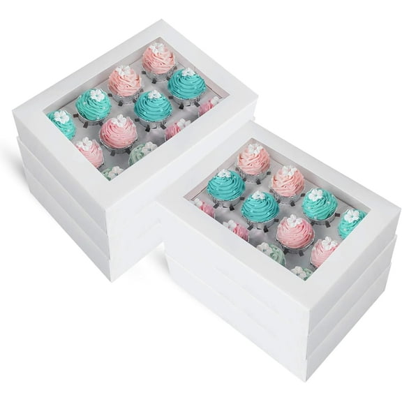 Bakeswirl Cupcake Boxes 12 Popup 6-Pack Cake Box Holder Bakery Muffin Carrier Container (White)