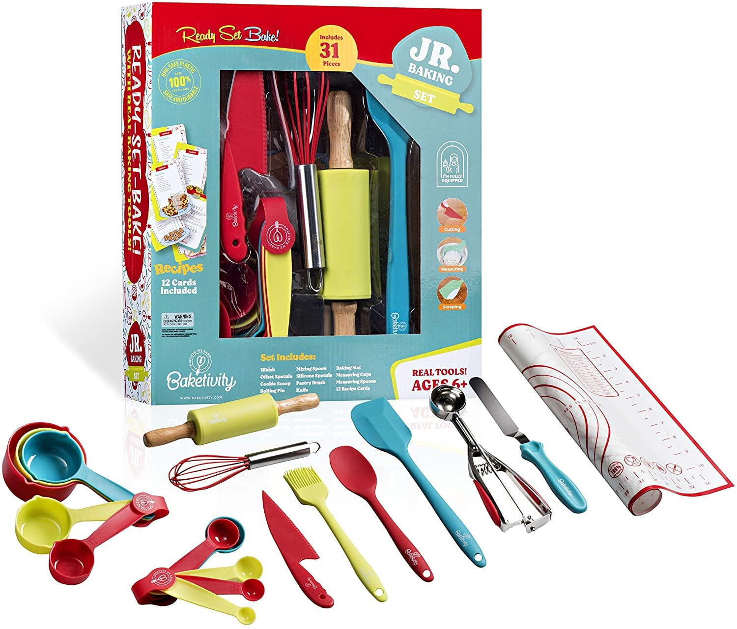 Baketivity Kids Baking Set, Meal Cooking Party Supply Kit for Teens, Real  Fun Little Junior Chef Essential Kitchen Lessons, Incl