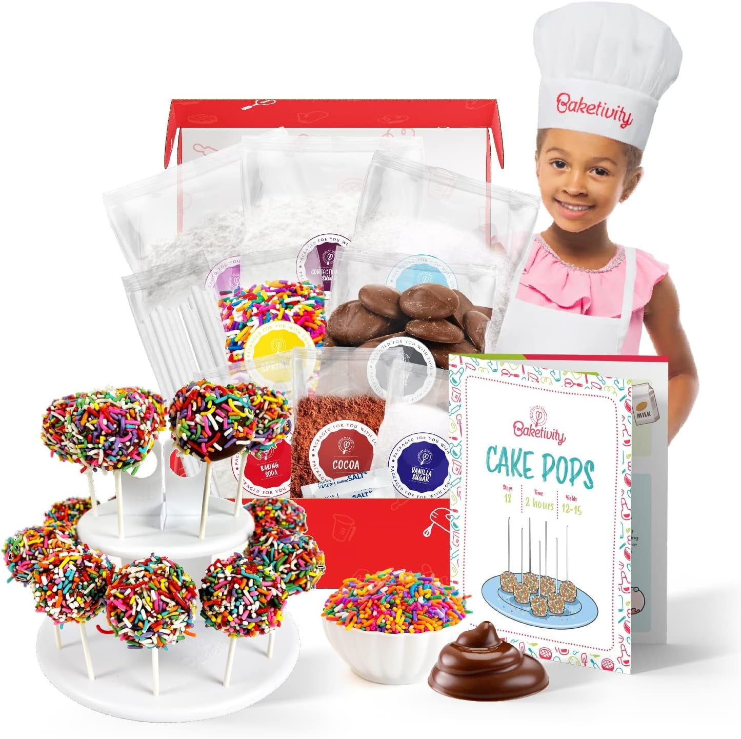 Baketivity Kids Play Cooking and Baking Toys with Cake Pop Stand