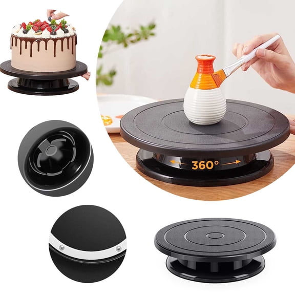 Bakeware 2 Product Title Black Decorating Turntable for Esoteric Crafting—Versatile Rotating Disk for Ceramic Clay Spray Painting Art Projects and Cake