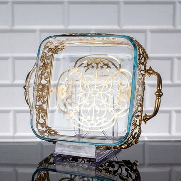 Bakeware Casserole&nbsp; Dish with&nbsp; Decorative Fancy Serving Holder | Glass Oven Tray and Metal Handmade Holder Tray for Kitchen and Living Room