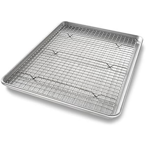 Bakeware Half Sheet Baking Pan and Bakeable Nonstick and Cooling Rack Set, Metal