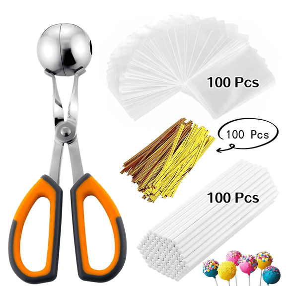 Lollipop & Treat Sticks, Cake Pop Maker Kit - Includes 100 Sticks, 100 Bags, 100 Twist Ties