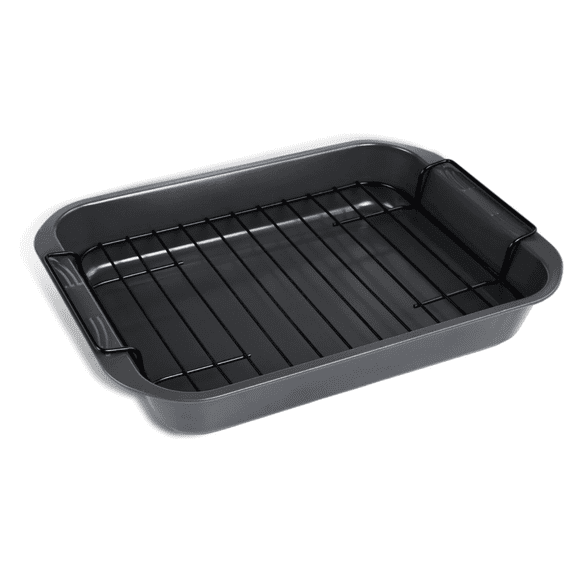 Bakeware Nonstick Roaster, Nonstick Roasting Pan with Rack, Great For Roast Chicken, Roasts And Turkeys - 15 Inch x 11 Inch (5.8 QT), Gray