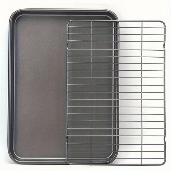 Bakeware Nonstick Steel Roaster With Flat Rack Oven Crisp Baking Tray Nonstick Bakeware Set With Nonstick Cookie Sheet/ Baking Sheet And Cooling Rack - 2 Piece