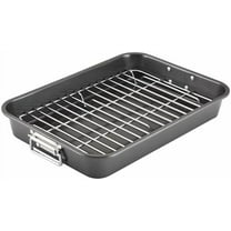 Bakeware Nonstick Steel Roaster with Flat Rack, 11-Inch x 15-Inch, Gray