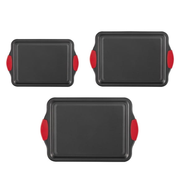 Bakeware Set, 3-Piece, Carbon Steel, Nonstick, Stackable Oven Trays, Black