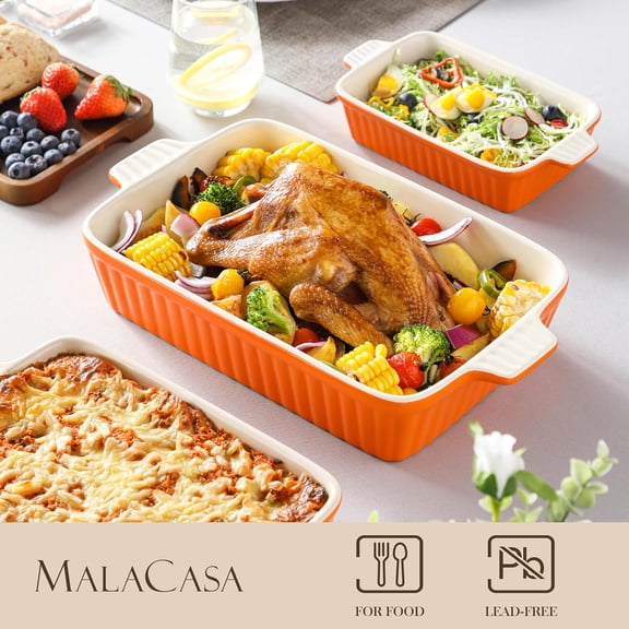 Bakeware Set of 4, Porcelain Baking Pans Set for Oven, Casserole Dish, Ceramic Rectangular Baking Dish Lasagna Pans for Cooking Cake Kitchen, Orange(9.4"/11.1"/12.2"/14.7"), Series BAKE.BAKE