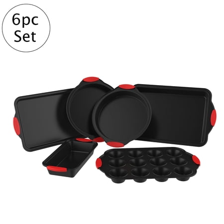 Bakeware Set-6 Piece Nonstick Cookie Sheet, Cake, Roasting, Loaf, Cupcake, and Cake Pans with Silicone Grip Handles Kitchen Cookware by Classic Cuisine