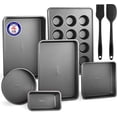 thumbnail image 1 of Bakken- Swiss 8-Piece Kitchen Baking Pan Set - Commercial Grade Carbon Steel Bakeware with Nonstick Coating, Stackable and Space-Saving Design, Oven Safe Tray (up to 450°F), Black, 1 of 7